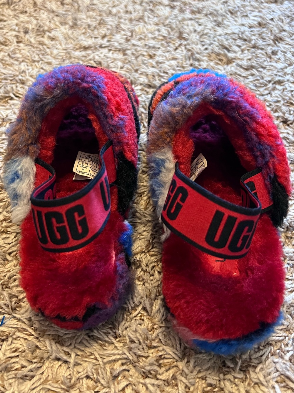 UGG Fluff Yeah Slides Cali Collage Red Camo Slippers Platform Womens Size 6 - Picture 3 of 7